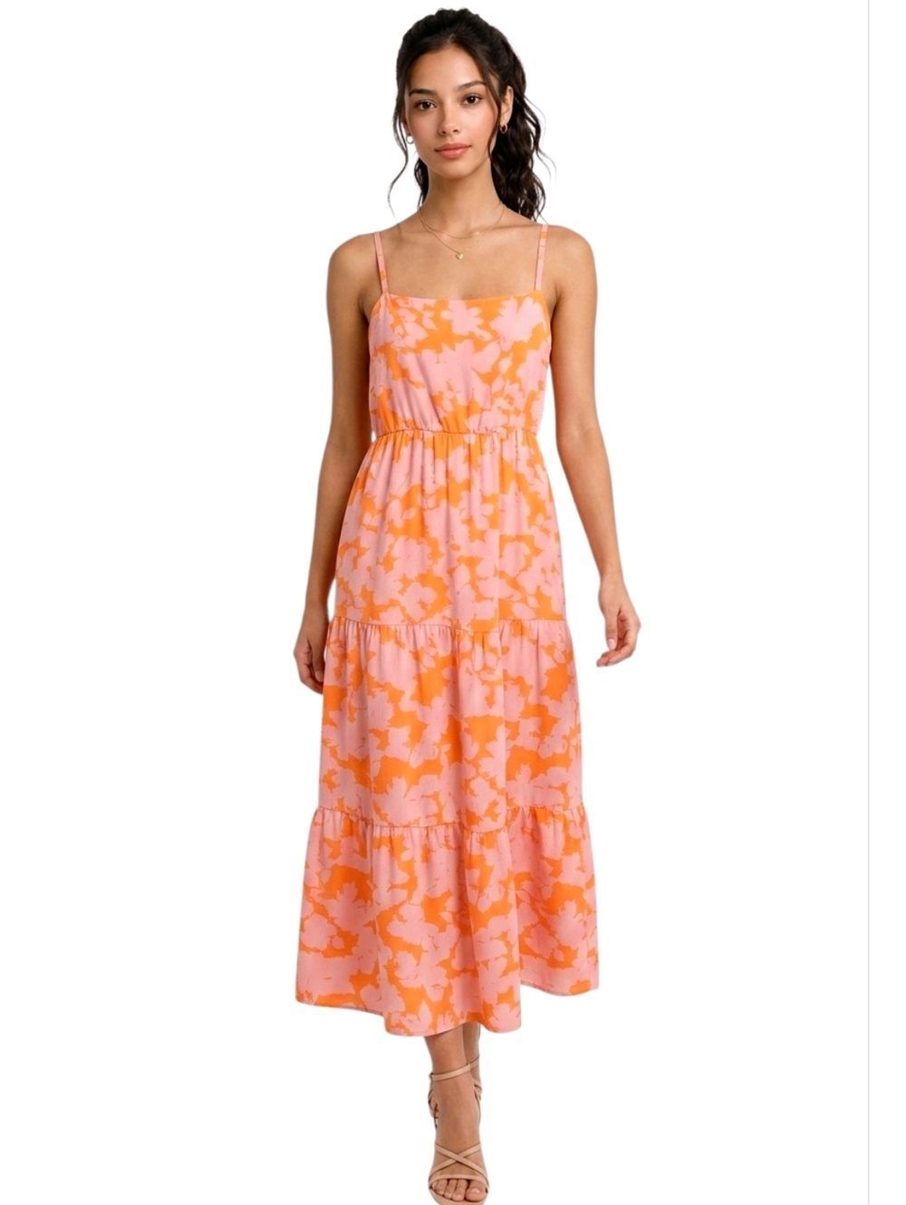 Social Standard By Sanctuary In "Melon Floral" Tiered Maxi Dress Size XL